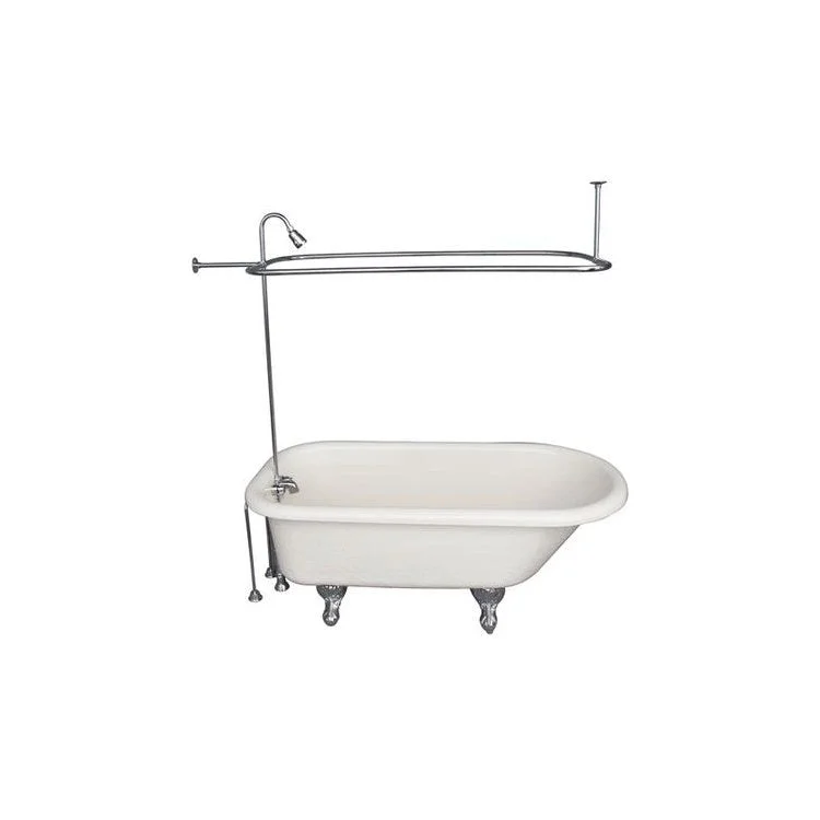 Tub Kit Andover 60 Inch Acrylic Bisque Kit Includes Polished Chrome Tub Filler 62 Inch Riser Showerhead Rectangular Shower Rod 24 Inch Double Offset Bath Supplies and Tub Drain Ball and Claw Feet Metal Lever Handles 40 Gallon Capacity