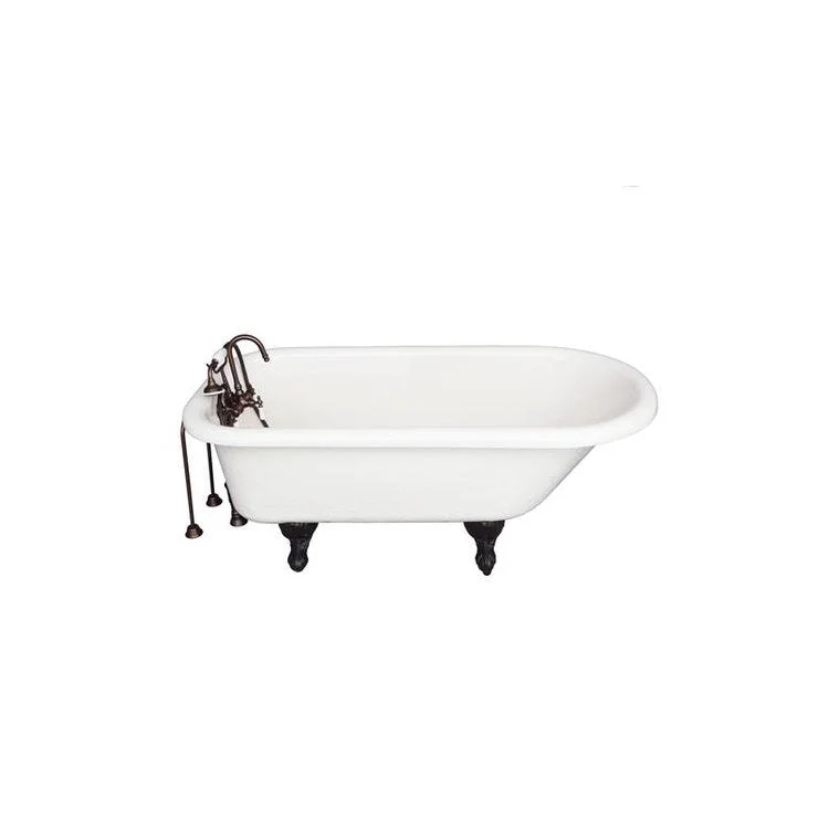 Tub Kit Andover 60 Inch Acrylic Bisque Kit Includes Oil Rubbed Bronze Tub Filler with Handshower 24 Inch Double Offset Tub Supplies and Tub Drain Ball and Claw Feet Gooseneck Spout Porcelain Lever Handles Cradle 59 Inch Hose 40 Gallon Capacity