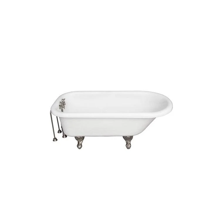 Tub Kit Andover 60 Inch Acrylic White Kit Includes Brushed Nickel Tub Filler 24 Inch Double Offset Bath Supplies and Tub Drain Ball and Claw Feet Old Style Spigot Metal Cross Handles 40 Gallon Capacity