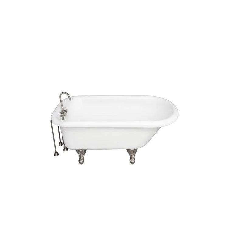 Tub Kit Andover 60 Inch Acrylic White Kit Includes Brushed Nickel Tub Filler 24 Inch Double Offset Bath Supplies and Tub Drain Ball and Claw Feet Gooseneck Spout Porcelain Lever Handles Ceramic Disc Cartridges 40 Gallon Capacity