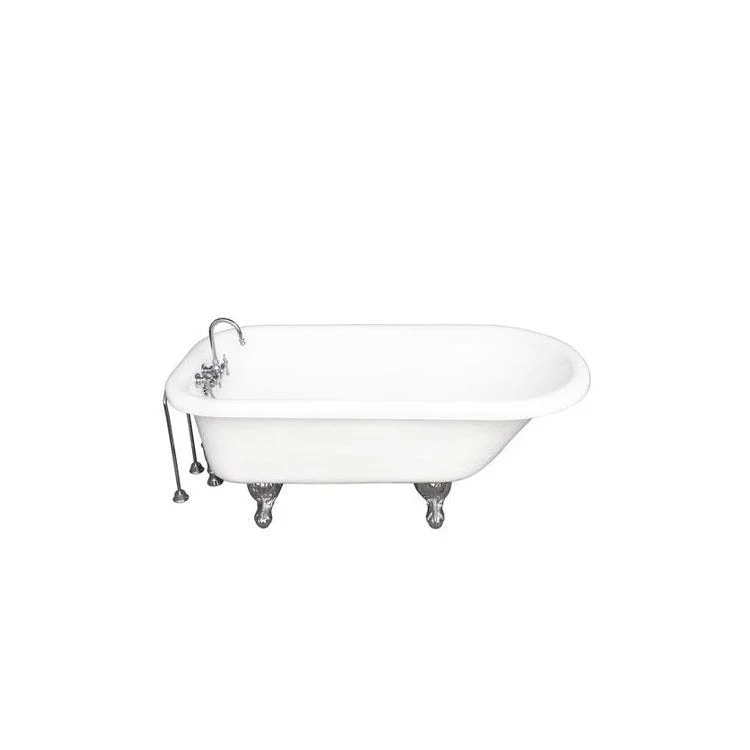 Tub Kit Andover 60 Inch Acrylic White Kit Includes Polished Chrome Tub Filler 24 Inch Double Offset Tub Supplies and Tub Drain Ball and Claw Feet Gooseneck Spout Intricate Metal Lever 40 Gallon Capacity