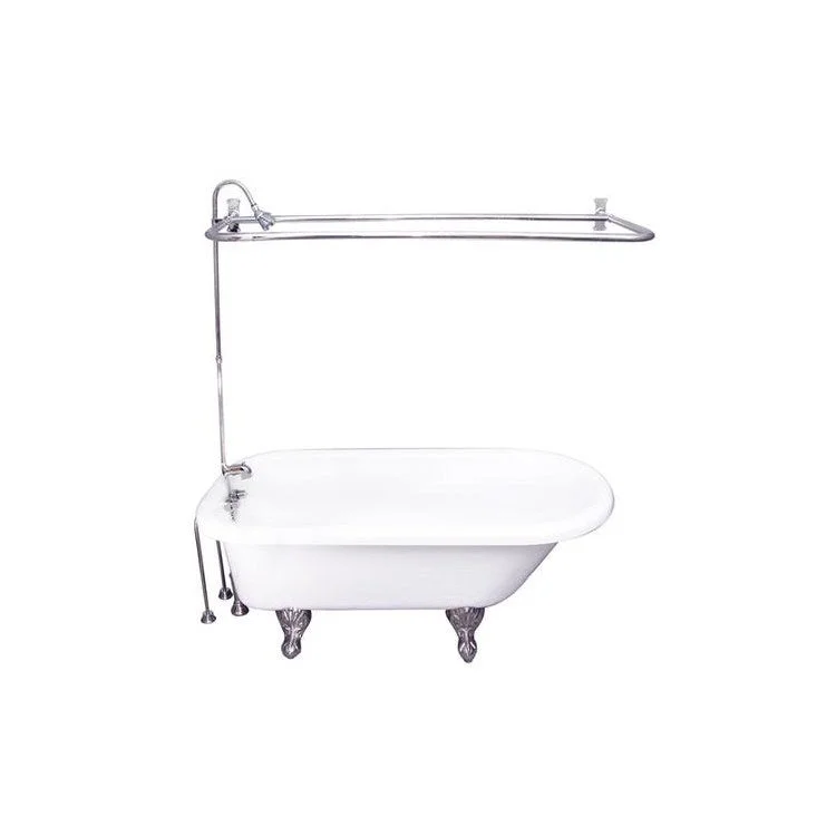 Tub Kit Andover 60 Inch Acrylic White Kit Includes Polished Chrome Tub Filler 62 Inch Riser 54 Inch D Shower Rod 24 Inch Double Offset Tub Supplies and Tub Drain Ball and Claw Feet Plastic Lever Handles 40 Gallon Capacity