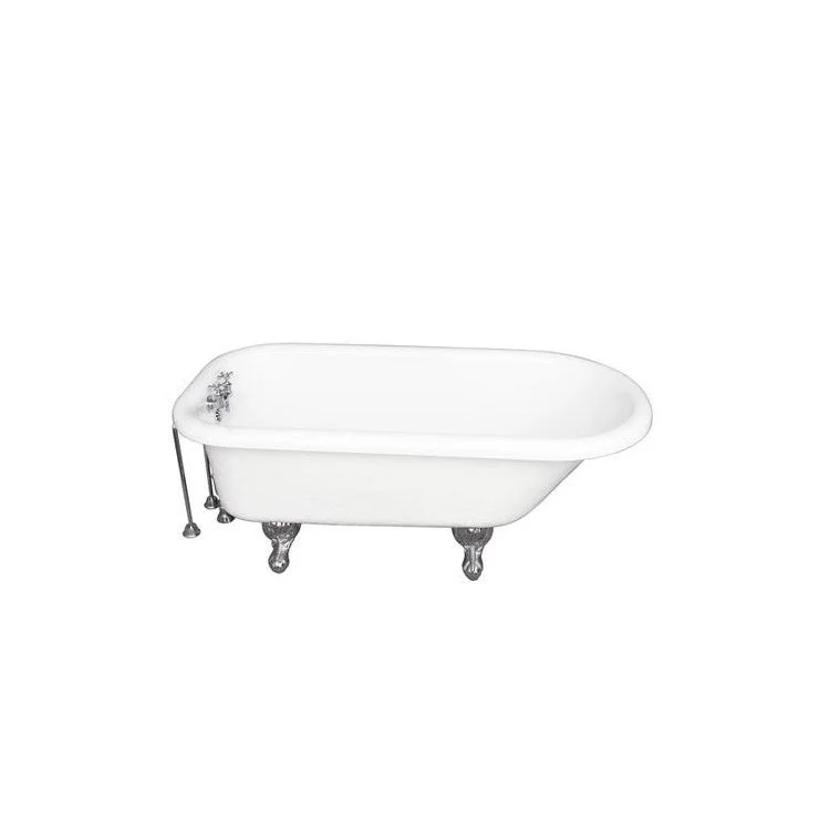 Tub Kit Andover 60 Inch Acrylic White Kit Includes Polished Chrome Tub Filler 24 Inch Double Offset Tub Supplies and Tub Drain Ball and Claw Feet Old Style Spigot Metal Cross Handles 40 Gallon Capacity