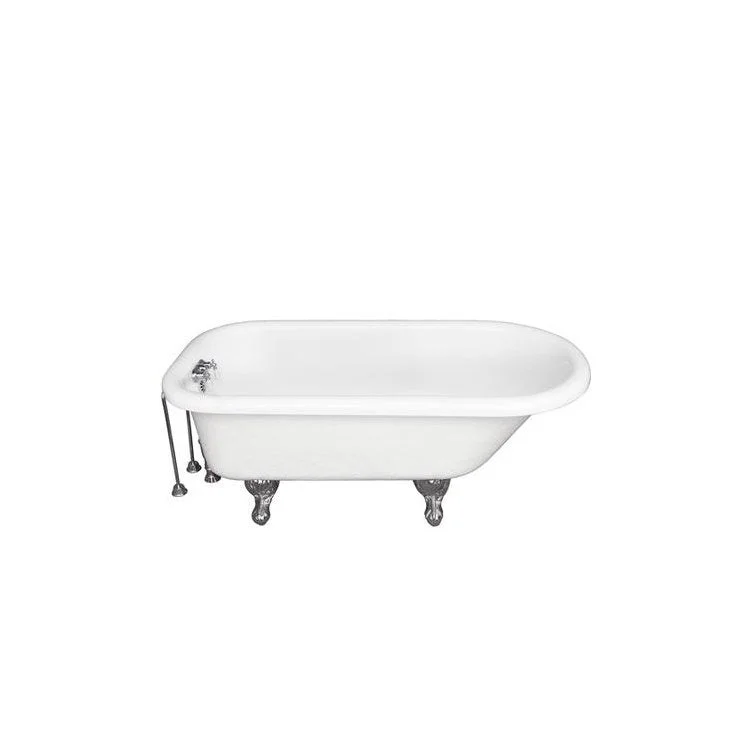 Tub Kit Andover 60 Inch Acrylic White Kit Includes Polished Chrome Tub Filler 24 Inch Double Offset Tub Supplies and Tub Drain Ball and Claw Feet Old Style Spigot Porcelain Lever Handles 40 Gallon Capacity