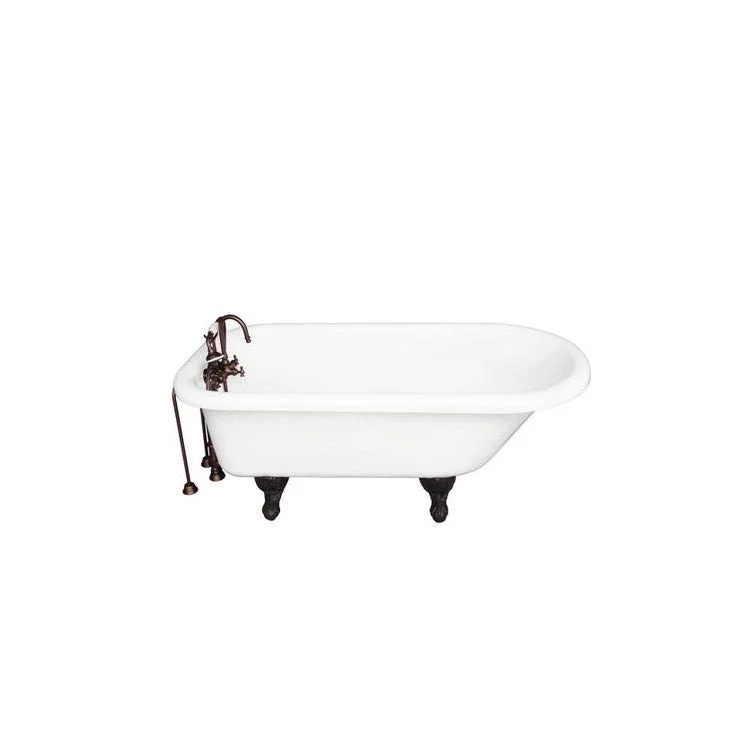 Tub Kit Andover 60 Inch Acrylic White Kit Includes Oil Rubbed Bronze Tub Filler with Handshower 24 Inch Double Offset Tub Supplies and Tub Drain Ball and Claw Feet Gooseneck Spout Porcelain Lever Handles Cradle 59 Inch Hose 40 Gallon Capacity