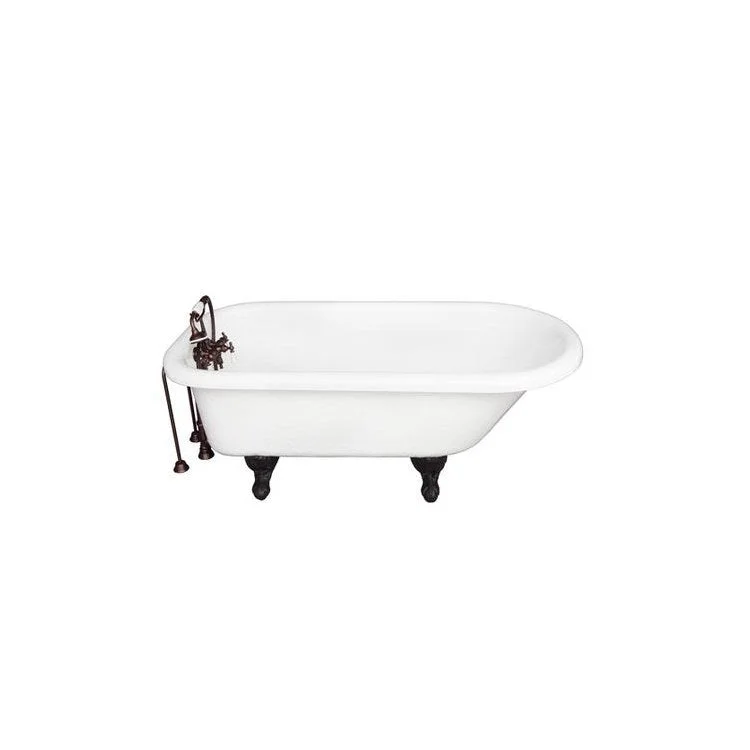 Tub Kit Andover 60 Inch Acrylic White Kit Includes Oil Rubbed Bronze Tub Filler with Handshower 24 Inch Double Offset Tub Supplies and Tub Drain Ball and Claw Feet Old Style Spigot Porcelain Lever Handles Cradle 59 Inch Hose 40 Gallon Capacity