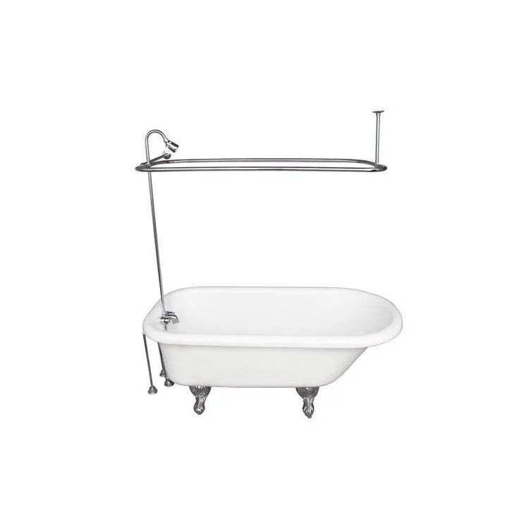 Tub Kit 67 Inch Acrylic White Kit Includes Polished Chrome Tub Filler Shower Head 54 Inch Rectangular Rod 24 Inch Double Offset Tub Supplies and Tub Drain Ball and Claw Feet Metal Lever Handles 50 Gallon Capacity