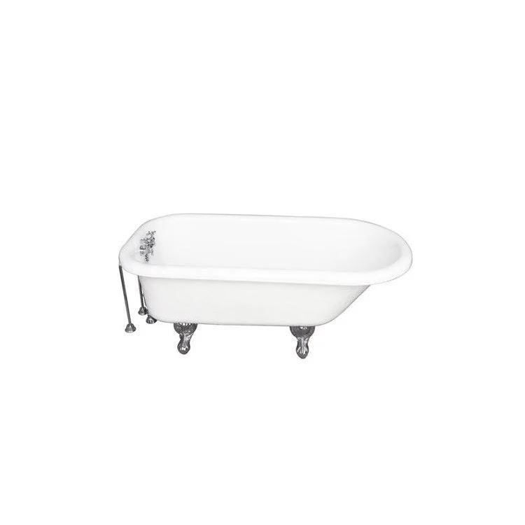 Tub Kit 67 Inch Acrylic White Kit Includes Polished Chrome Tub Filler 24 Inch Double Offset Tub Supplies and Tub Drain Ball and Claw Feet Old Style Spigot Metal Cross Handles 50 Gallon Capacity