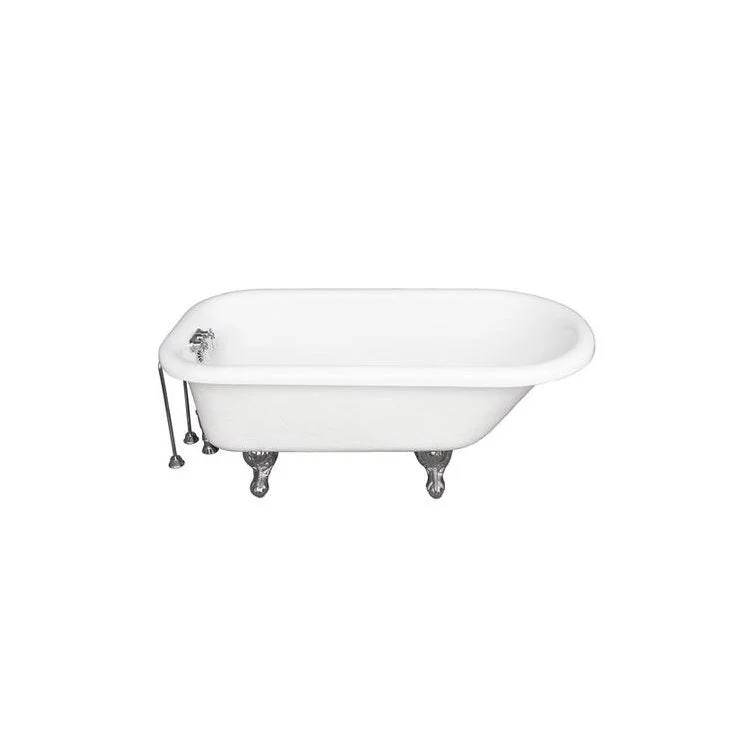 Tub Kit 67 Inch Acrylic White Kit Includes Polished Chrome Tub Filler 24 Inch Double Offset Tub Supplies and Tub Drain Ball and Claw Feet Old Style Spigot Porcelain Lever Handles 50 Gallon Capacity