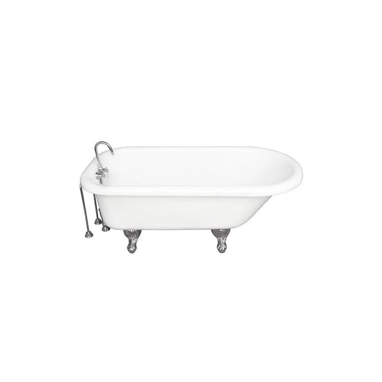 Tub Kit 67 Inch Acrylic White Kit Includes Polished Chrome Tub Filler 24 Inch Double Offset Tub Supplies and Tub Drain Ball and Claw Feet Gooseneck Spout Porcelain Lever Handles Ceramic Cartridges 50 Gallon Capacity