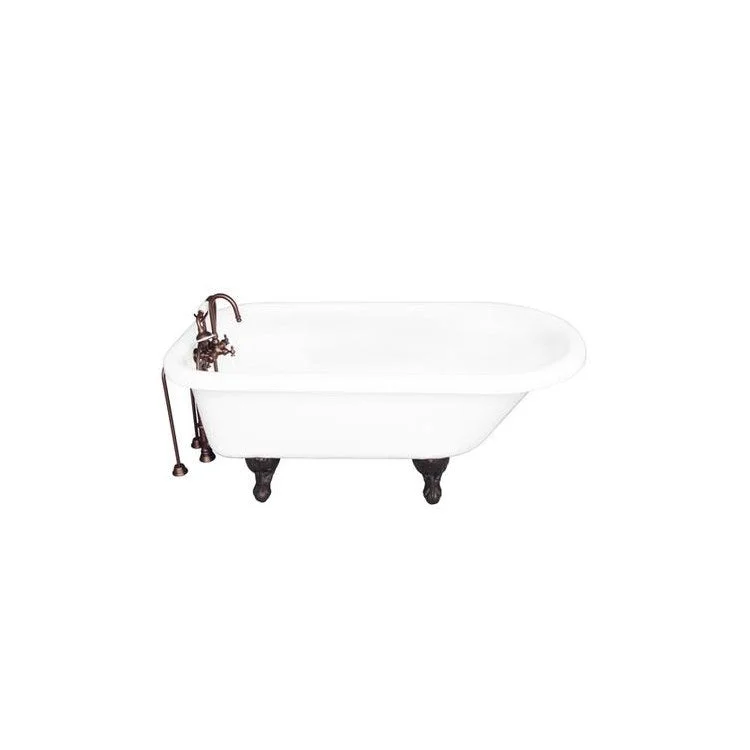 Tub Kit 67 Inch Acrylic White Kit Includes Oil Rubbed Bronze Tub Filler with Handshower 24 Inch Double Offset Tub Supplies and Tub Drain Ball and Claw Feet Gooseneck Spout Porcelain Lever Handles Cradle 60 Inch Hose 50 Gallon Capacity