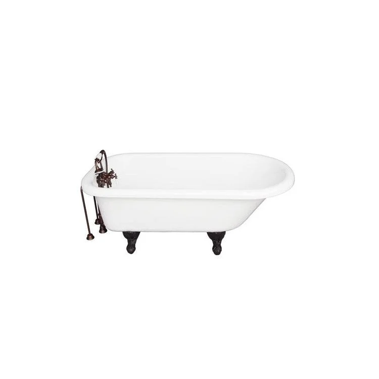 Tub Kit 67 Inch Acrylic White Kit Includes Oil Rubbed Bronze Tub Filler with Handshower 24 Inch Double Offset Tub Supplies and Tub Drain Ball and Claw Feet Old Style Spigot Porcelain Lever Handles Cradle 60 Inch Hose 50 Gallon Capacity