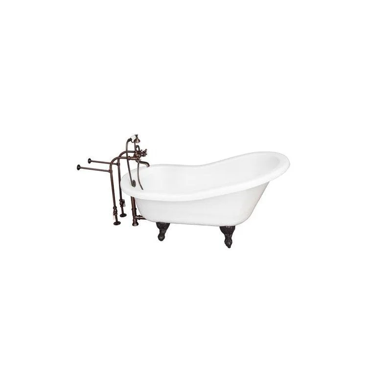 Tub Kit Imogene 67 Inch Acrylic White Kit Includes Oil Rubbed Bronze Tub Filler with Handshower 30 Inch Freestanding Tub Supplies and Tub Drain Ball and Claw Feet Elephant Spout Metal Cross Handles Ceramic Cartridges Cradle 60 Inch Hose 50 Gallon Capacity