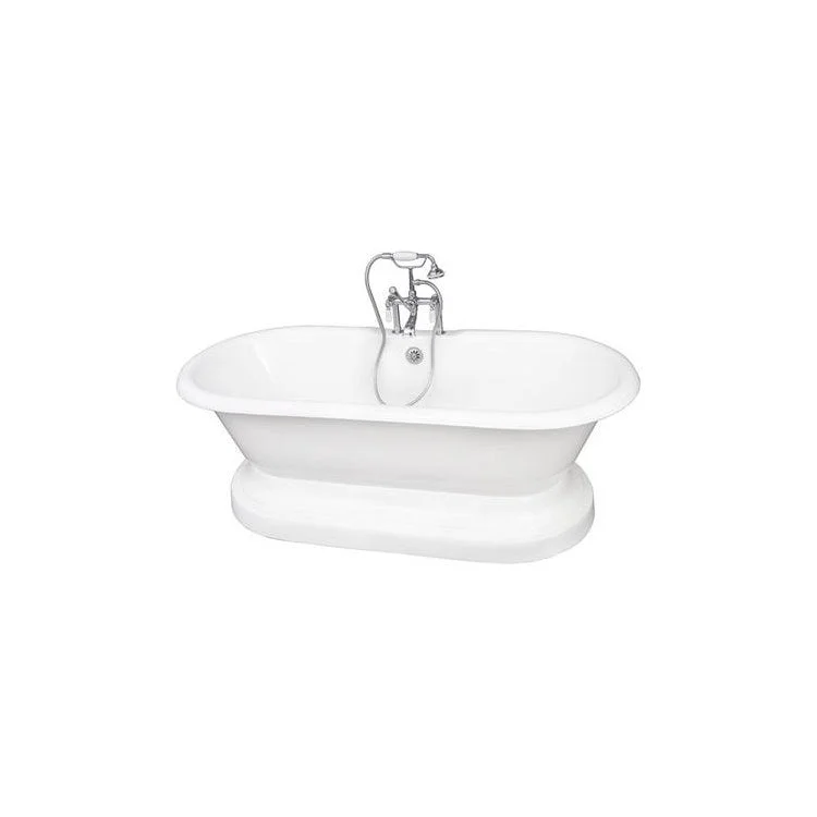 Tub Kit Columbus Freestanding 61 Inch Cast Iron White Includes Polished Chrome Tub Filler On Base Straight Bath Supplies Leg Tub Drain Elephant Spout Porcelain Lever Handles in White Cradle 60 Inch Hose 60 Gallon Capacity