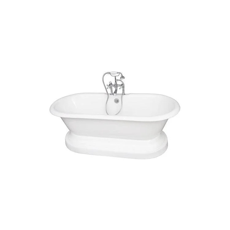 Tub Kit Columbus Freestanding 61 Inch Cast Iron White Includes Polished Chrome Tub Filler On Base Straight Bath Supplies Leg Tub Drain Elephant Spout Metal Cross Handles in White Cradle 60 Inch Hose 60 Gallon Capacity