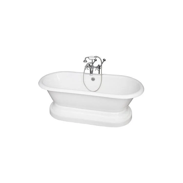 Tub Kit Columbus Freestanding 61 Inch Cast Iron White Includes Polished Chrome Tub Filler On Base Freestanding Bath Supplies & Leg Tub Drain Elephant Spout Metal Cross Handles in White Cradle 60 Inch Hose 60 Gallon Capacity