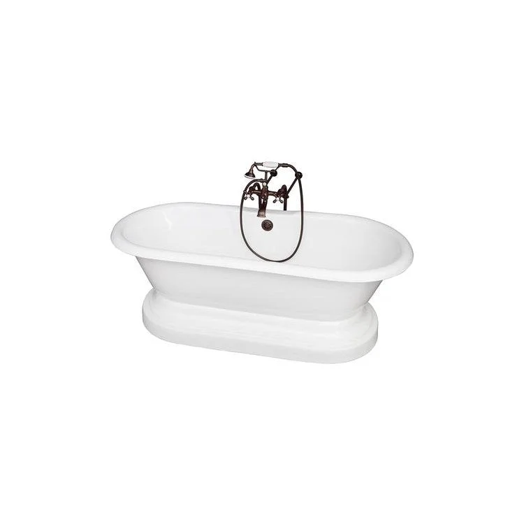 Tub Kit Columbus Freestanding 61 Inch Cast Iron White Includes Oil Rubbed Bronze Tub Filler On Base Freestanding Bath Supplies & Leg Tub Drain Elephant Spout Metal Cross Handles in White Cradle 60 Inch Hose 60 Gallon Capacity