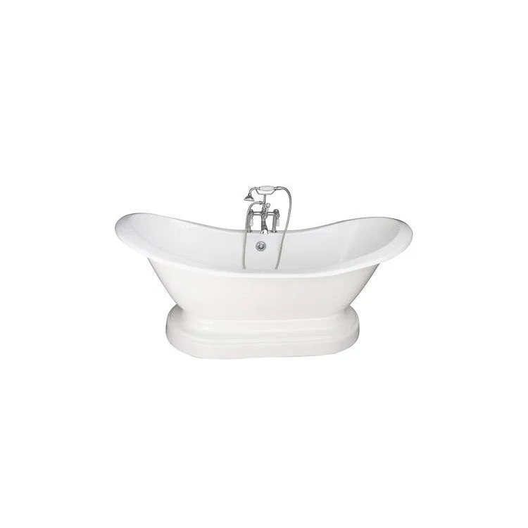 Tub Kit Marshall Freestanding 72 Inch Cast Iron White Includes Polished Chrome Tub Filler On Base Straight Bath Supplies & Leg Tub Drain Elephant Spout Porcelain Lever Handles in White Cradle 60 Inch Hose 43-1/2 Gallon Capacity