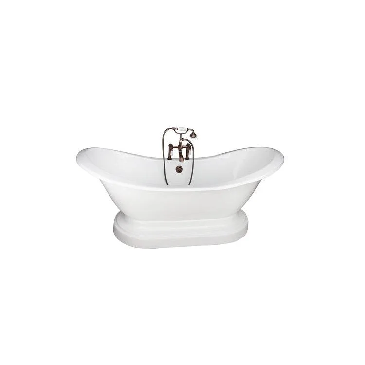 Tub Kit Marshall Freestanding 72 Inch Cast Iron White Includes Oil Rubbed Bronze Tub Filler On Base Straight Bath Supplies & Leg Tub Drain Elephant Spout Porcelain Lever Handles in White Cradle 60 Inch Hose 43-1/2 Gallon Capacity