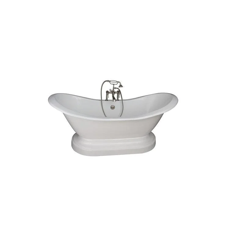 Tub Kit Marshall Freestanding 72 Inch Cast Iron White Includes Polished Nickel Tub Filler On Base Straight Bath Supplies Leg Tub Drain Elephant Spout Porcelain Lever Handles in White Cradle 60 Inch Hose 43-1/2 Gallon Capacity