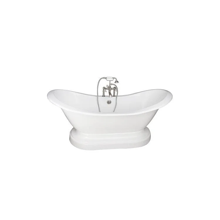 Tub Kit Marshall Freestanding 72 Inch Cast Iron White Includes Brushed Nickel Tub Filler On Base Straight Bath Supplies Leg Tub Drain Elephant Spout Metal Cross Handles in White Cradle 60 Inch Hose 43-1/2 Gallon Capacity