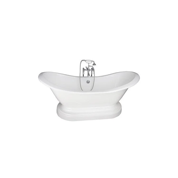 Tub Kit Marshall Freestanding 72 Inch Cast Iron White Includes Polished Chrome Tub Filler On Base Freestanding Bath Supplies & Leg Tub Drain Elephant Spout Porcelain Lever Handles in White Cradle 60 Inch Hose 43-1/2 Gallon Capacity