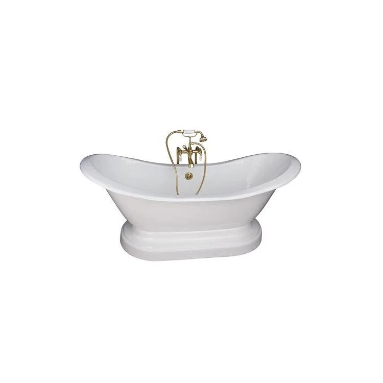 Tub Kit Marshall Freestanding 72 Inch Cast Iron White Includes Polished Brass Tub Filler On Base Freestanding Bath Supplies & Leg Tub Drain Elephant Spout Porcelain Lever Handles in White Cradle 60 Inch Hose 43-1/2 Gallon Capacity