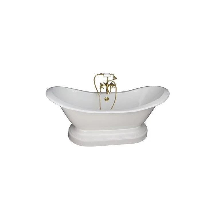 Tub Kit Marshall Freestanding 72 Inch Cast Iron White Includes Polished Brass Tub Filler On Base Freestanding Bath Supplies & Leg Tub Drain Elephant Spout Metal Cross Handles in White Cradle 60 Inch Hose 43-1/2 Gallon Capacity