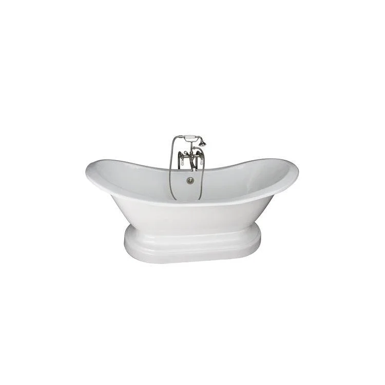 Tub Kit Marshall Freestanding 72 Inch Cast Iron White Includes Polished Nickel Tub Filler On Base Freestanding Bath Supplies Leg Tub Drain Elephant Spout Porcelain Lever Handles in White Cradle 60 Inch Hose 43-1/2 Gallon Capacity