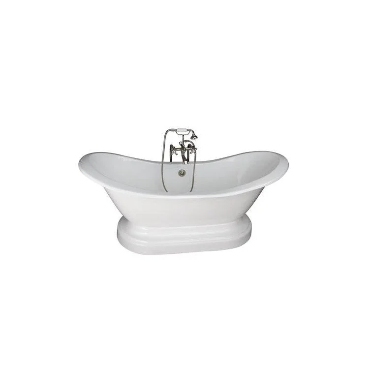 Tub Kit Marshall Freestanding 72 Inch Cast Iron White Includes Polished Nickel Tub Filler On Base Freestanding Bath Supplies Leg Tub Drain Elephant Spout Metal Cross Handles in White Cradle 60 Inch Hose 43-1/2 Gallon Capacity