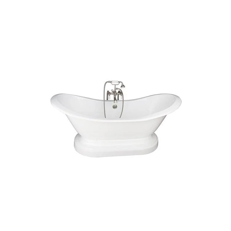 Tub Kit Marshall Freestanding 72 Inch Cast Iron White Includes Brushed Nickel Tub Filler On Base Freestanding Bath Supplies & Leg Tub Drain Elephant Spout Porcelain Lever Handles in White Cradle 60 Inch Hose 43-1/2 Gallon Capacity