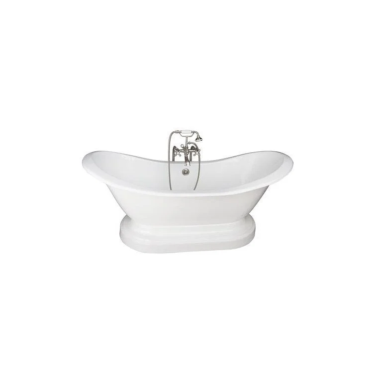 Tub Kit Marshall Freestanding 72 Inch Cast Iron White Includes Brushed Nickel Tub Filler On Base Freestanding Bath Supplies & Leg Tub Drain Elephant Spout Metal Cross Handles in White Cradle 60 Inch Hose 43-1/2 Gallon Capacity