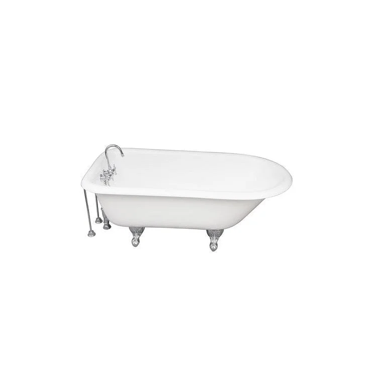 Tub Kit Bartlett Freestanding 60 Inch Cast Iron White Includes Polished Chrome Tub Filler 24 Inch Double Offset Tub Supplies & Tub Drain Non-Skid Strips Clawfoot Gooseneck Spout Finial Metal Lever Handles 54 Inch Rectangular Shower Rod 40 Gallon Capacity