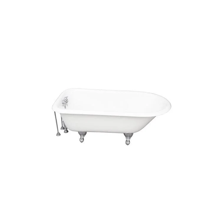 Tub Kit Bartlett Freestanding 60 Inch Cast Iron White Includes Polished Chrome Tub Filler 24 Inch Double Offset Tub Supplies & Tub Drain Non-Skid Strips Clawfoot Old Style Spigot Metal Cross Handles 40 Gallon Capacity