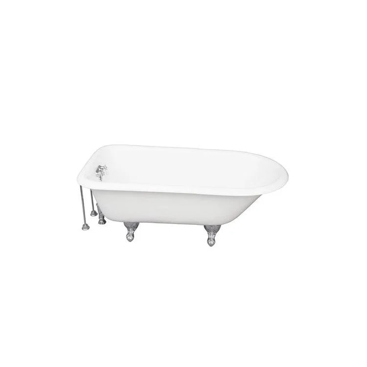 Tub Kit Bartlett Freestanding 60 Inch Cast Iron White Includes Polished Chrome Tub Filler 24 Inch Double Offset Tub Supplies & Tub Drain Non-Skid Strips Clawfoot Old Style Spigot Porcelain Lever Handles 40 Gallon Capacity