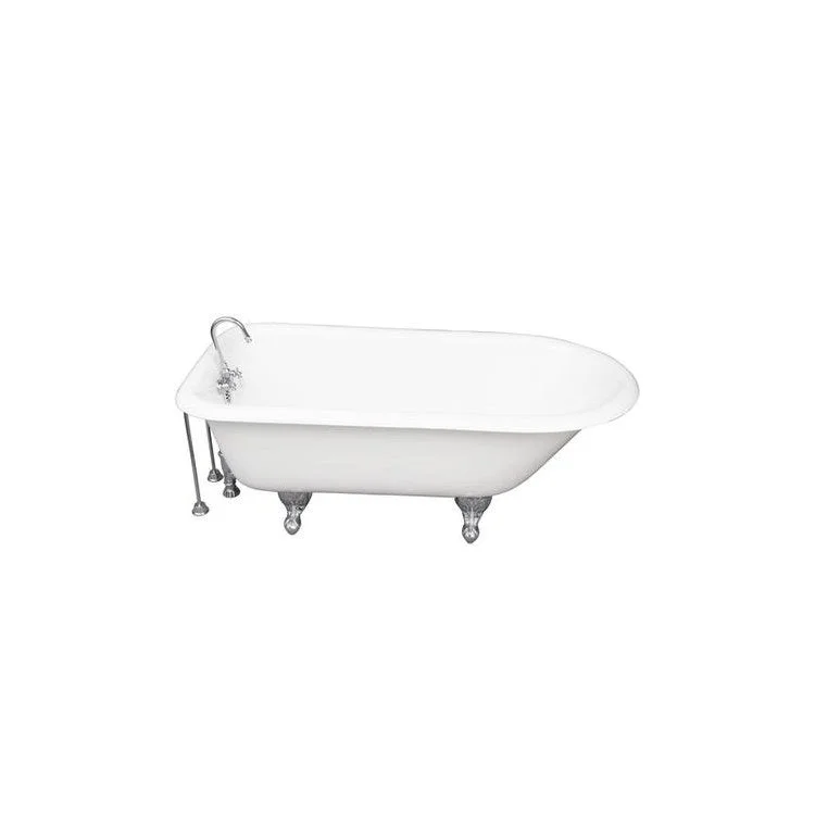 Tub Kit Bartlett Freestanding 60 Inch Cast Iron White Includes Polished Chrome Tub Filler 24 Inch Double Offset Tub Supplies & Tub Drain Non-Skid Strips Clawfoot Gooseneck Spout Porcelain Lever Handles 40 Gallon Capacity