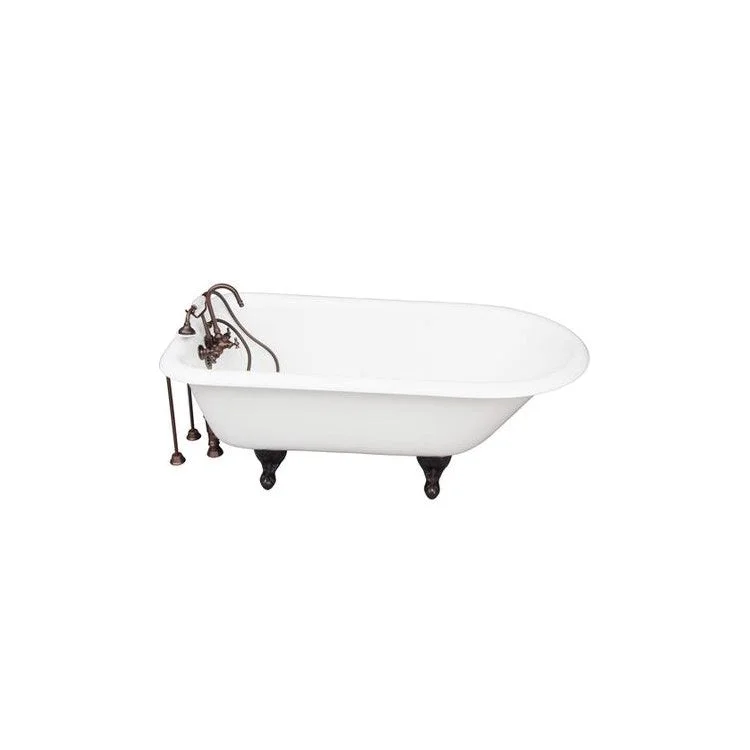 Tub Kit Bartlett Freestanding 60 Inch Cast Iron White Includes Oil Rubbed Bronze Tub Filler with Telephone Style Handshower Gooseneck Spout 24 Inch Double Offset Tub Supplies & Tub Drain Non-Skid Strips Clawfoot Cradle 60 Inch Hose 40 Gallon Capacity