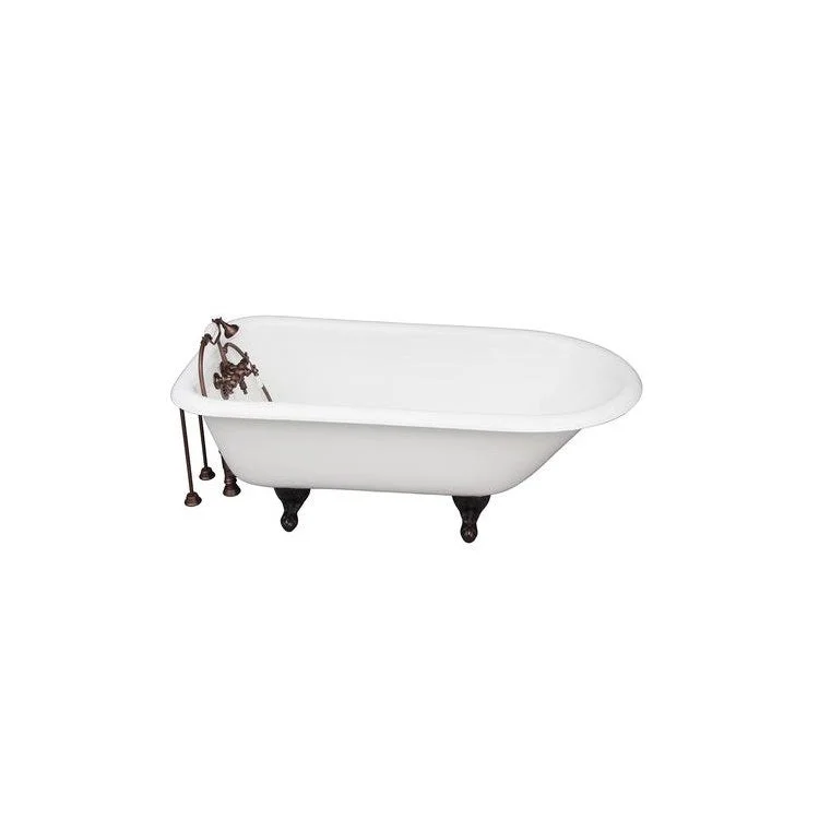 Tub Kit Bartlett Freestanding 60 Inch Cast Iron White Includes Oil Rubbed Bronze Tub Filler with Telephone Style Handshower Old Style Spigot 24 Inch Double Offset Tub Supplies & Tub Drain Non-Skid Strips Clawfoot Cradle 60 Inch Hose 40 Gallon Capacity