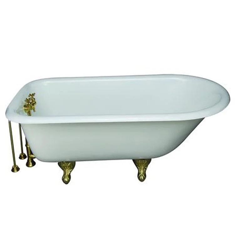 Tub Kit Bartlett Freestanding 60 Inch Cast Iron White Includes Polished Brass Tub Filler 24 Inch Double Offset Tub Supplies & Tub Drain Non-Skid Strips Clawfoot Old Style Spigot Metal Cross Handles 40 Gallon Capacity