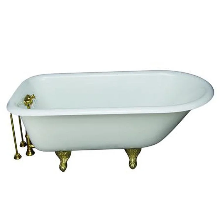 Tub Kit Bartlett Freestanding 60 Inch Cast Iron White Includes Polished Brass Tub Filler 24 Inch Double Offset Tub Supplies & Tub Drain Non-Skid Strips Clawfoot Old Style Spigot Porcelain Lever Handles 40 Gallon Capacity