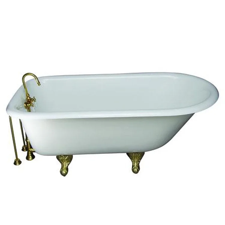 Tub Kit Bartlett Freestanding 60 Inch Cast Iron White Includes Polished Brass Tub Filler 24 Inch Double Offset Tub Supplies & Tub Drain Non-Skid Strips Clawfoot Gooseneck Spout Porcelain Lever Handles 40 Gallon Capacity