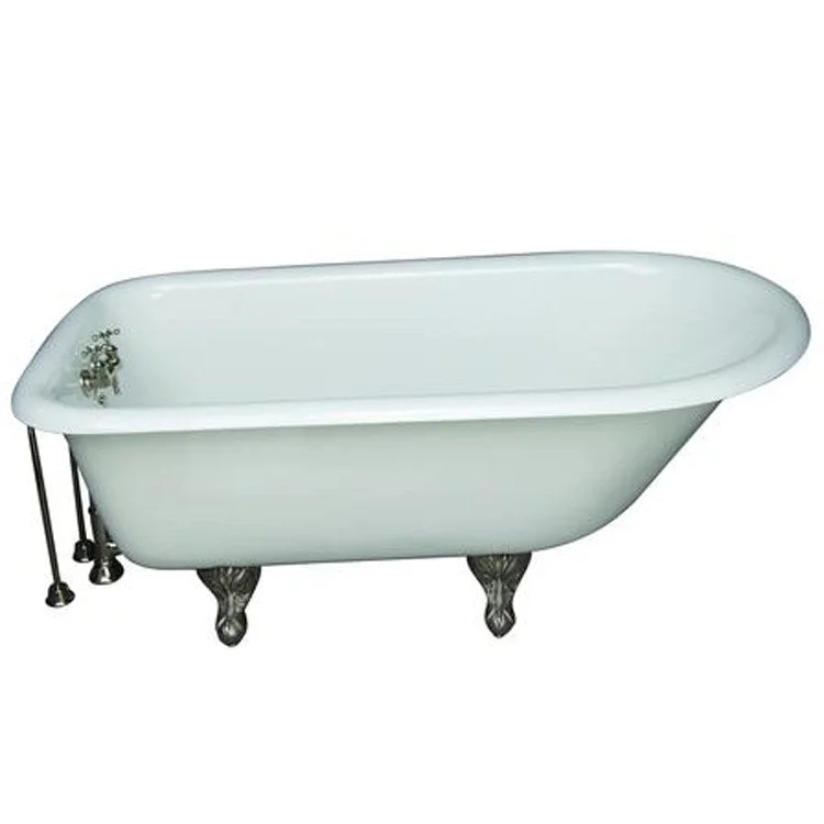 Tub Kit Bartlett Freestanding 60 Inch Cast Iron White Includes Polished Nickel Tub Filler 24 Inch Double Offset Tub Supplies & Tub Drain Non-Skid Strips Clawfoot Old Style Spigot Metal Cross Handles 40 Gallon Capacity