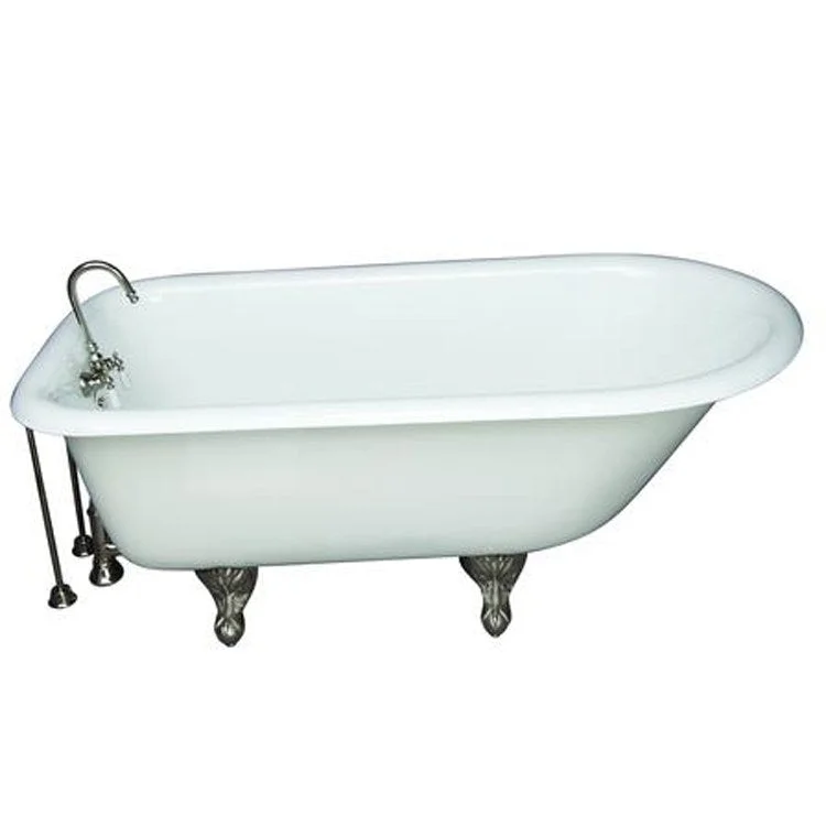 Tub Kit Bartlett Freestanding 60 Inch Cast Iron White Includes Polished Nickel Tub Filler 24 Inch Double Offset Tub Supplies & Tub Drain Non-Skid Strips Clawfoot Gooseneck Spout Porcelain Lever Handles 40 Gallon Capacity