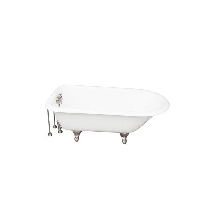 Tub Kit Bartlett Freestanding 60 Inch Cast Iron White Includes Brushed Nickel Tub Filler 24 Inch Double Offset Tub Supplies & Tub Drain Non-Skid Strips Clawfoot Old Style Spigot Metal Cross Handles 40 Gallon Capacity