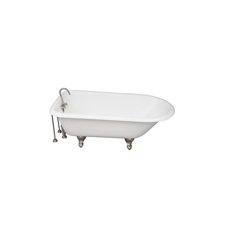 Tub Kit Bartlett Freestanding 60 Inch Cast Iron White Includes Brushed Nickel Tub Filler 24 Inch Double Offset Tub Supplies & Tub Drain Non-Skid Strips Clawfoot Gooseneck Spout Porcelain Lever Handles 40 Gallon Capacity