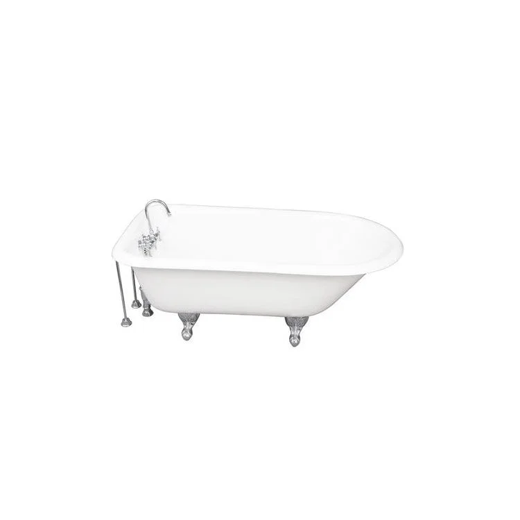 Tub Kit Brocton Freestanding 68 Inch Cast Iron White Includes Polished Chrome Tub Filler 24 Inch Double Offset Tub Supplies & Tub Drain Non-Skid Strips Clawfoot Gooseneck Spout Intricate Metal Lever Handles 57 Gallon Capacity