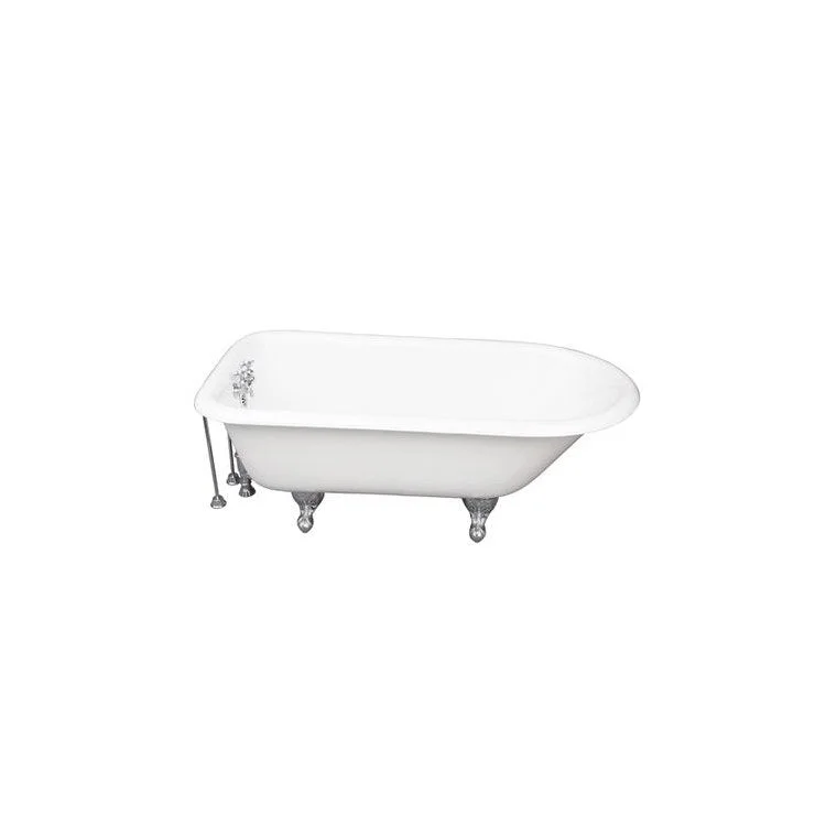 Tub Kit Brocton Freestanding 68 Inch Cast Iron White Includes Polished Chrome Tub Filler 24 Inch Double Offset Tub Supplies & Tub Drain Non-Skid Strips Clawfoot Old Style Spigot Metal Cross Handles 57 Gallon Capacity