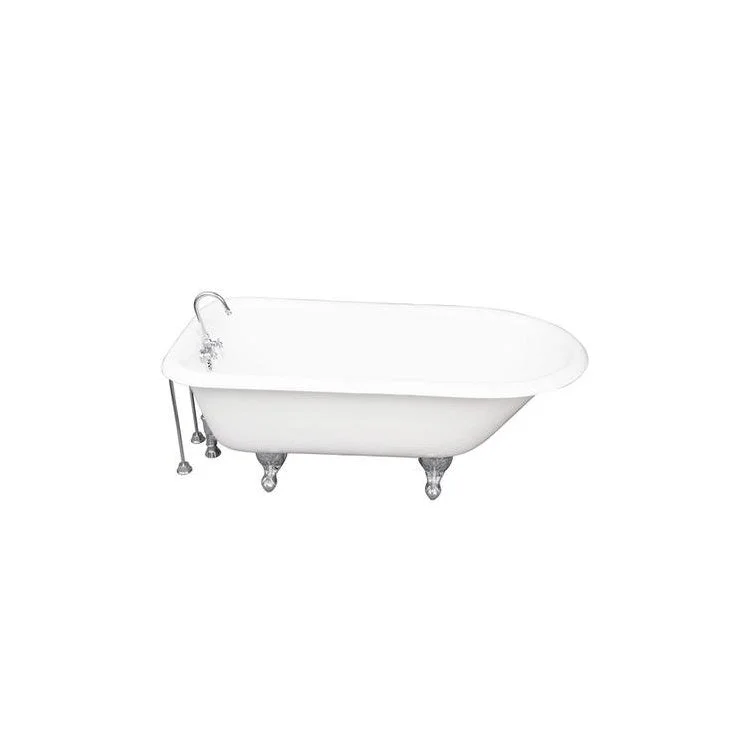 Tub Kit Brocton Freestanding 68 Inch Cast Iron White Includes Polished Chrome Tub Filler 24 Inch Double Offset Tub Supplies & Tub Drain Non-Skid Strips Clawfoot Gooseneck Spout Porcelain Lever Handles 57 Gallon Capacity