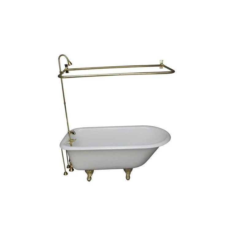 Tub Kit Duet Freestanding 68 Inch Cast Iron White Includes Polished Brass Tub Filler 62 Inch Riser 54 Inch D Shower Rod 24 Inch Double Offset Tub Supplies & Tub Drain Non-Skid Strips Clawfoot Lever Handles 57 Gallon Capacity