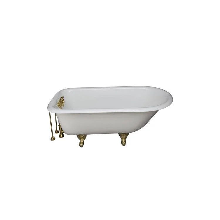 Tub Kit Duet Freestanding 68 Inch Cast Iron White Includes Polished Brass Tub Filler 24 Inch Double Offset Tub Supplies & Tub Drain Non-Skid Strips Clawfoot Old Style Spigot Metal Cross Handles 57 Gallon Capacity